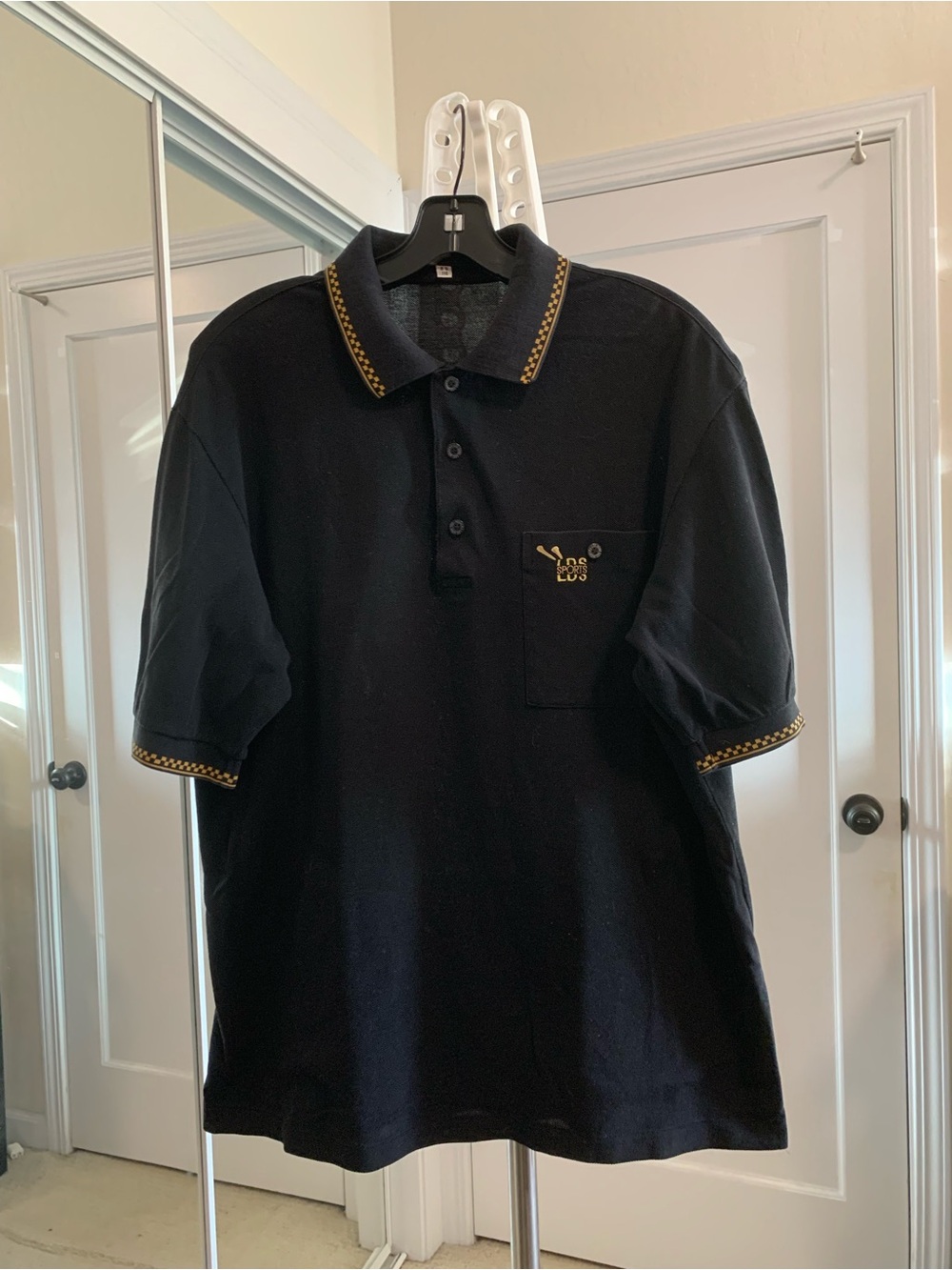 Lee Dong Soo Sports Black Polo Shirt with Gold Trim Short Sleeve Sz 110 or XL